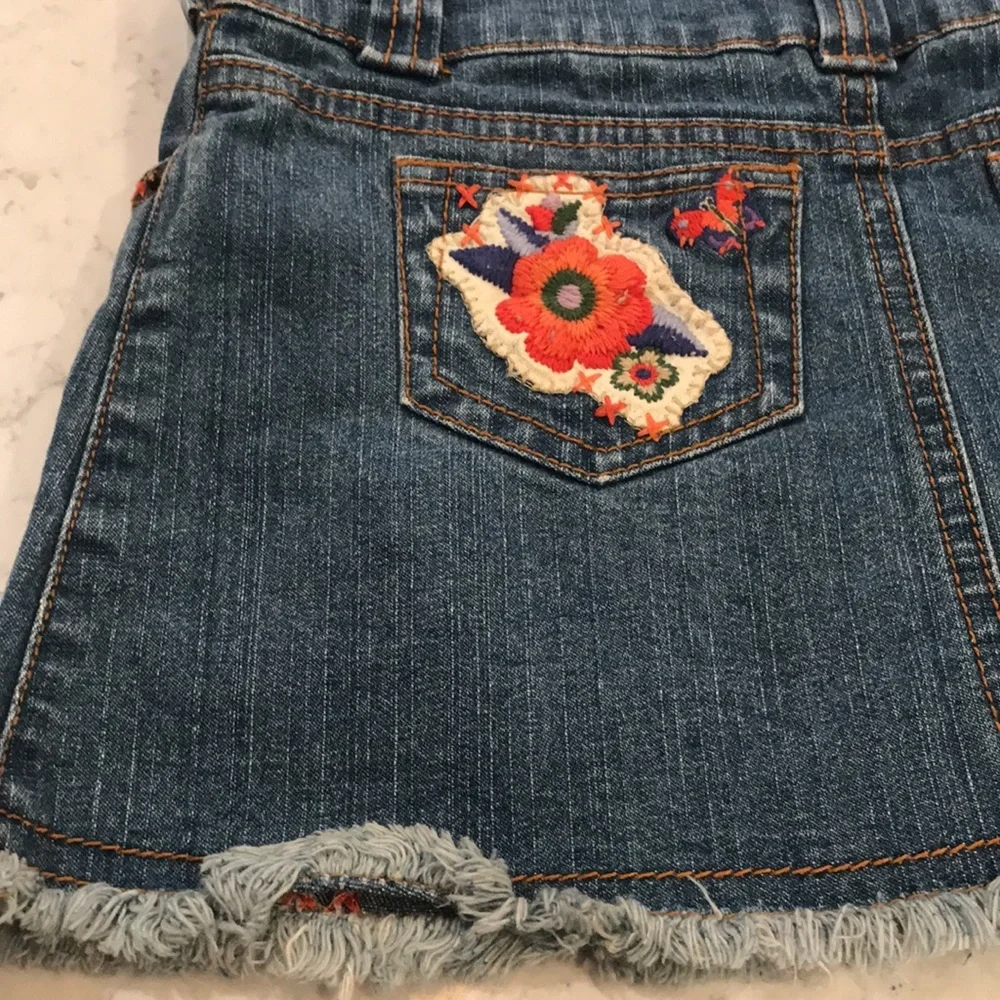 Denim Overall Dress Blue Butterfly Embroidered Jumper